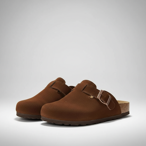 Adjustable Buckle Strap Suede Mule Clogs