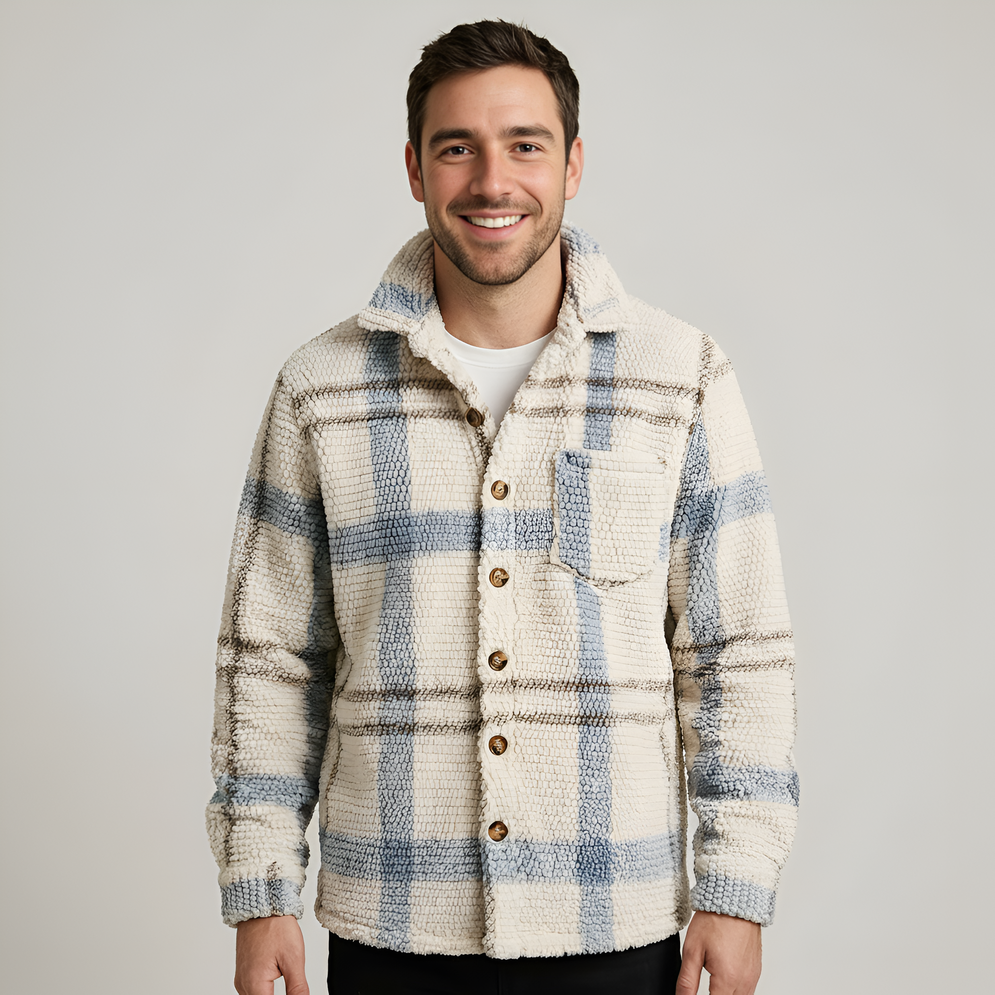 Plaid Fleece Button Down Shirt Jacket