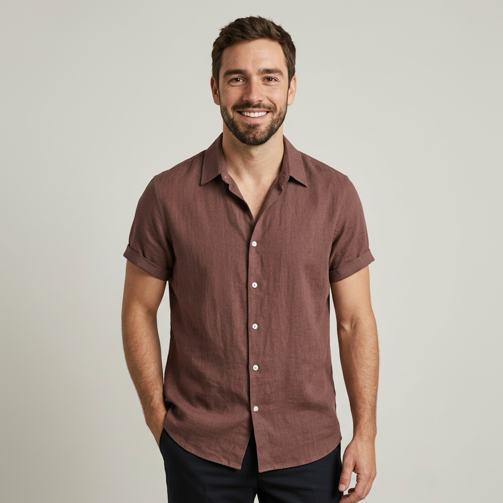 Rayon Linen Blend Button Up Shirt — view 5