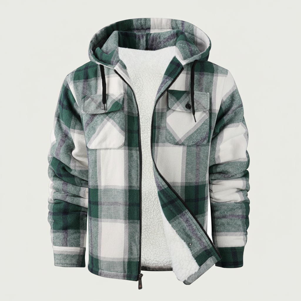 Sherpa Lined Plaid Flannel Zip Hoodie Jacket — view 13