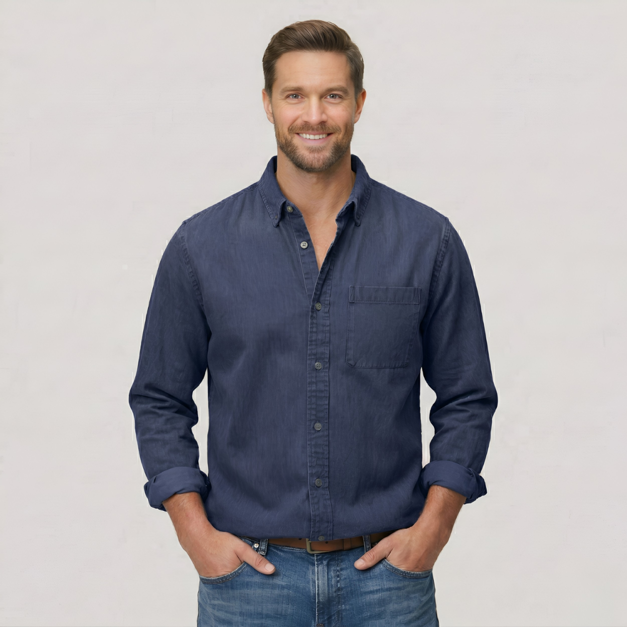 Classic Solid Long Sleeve Button Down Shirt — view 4