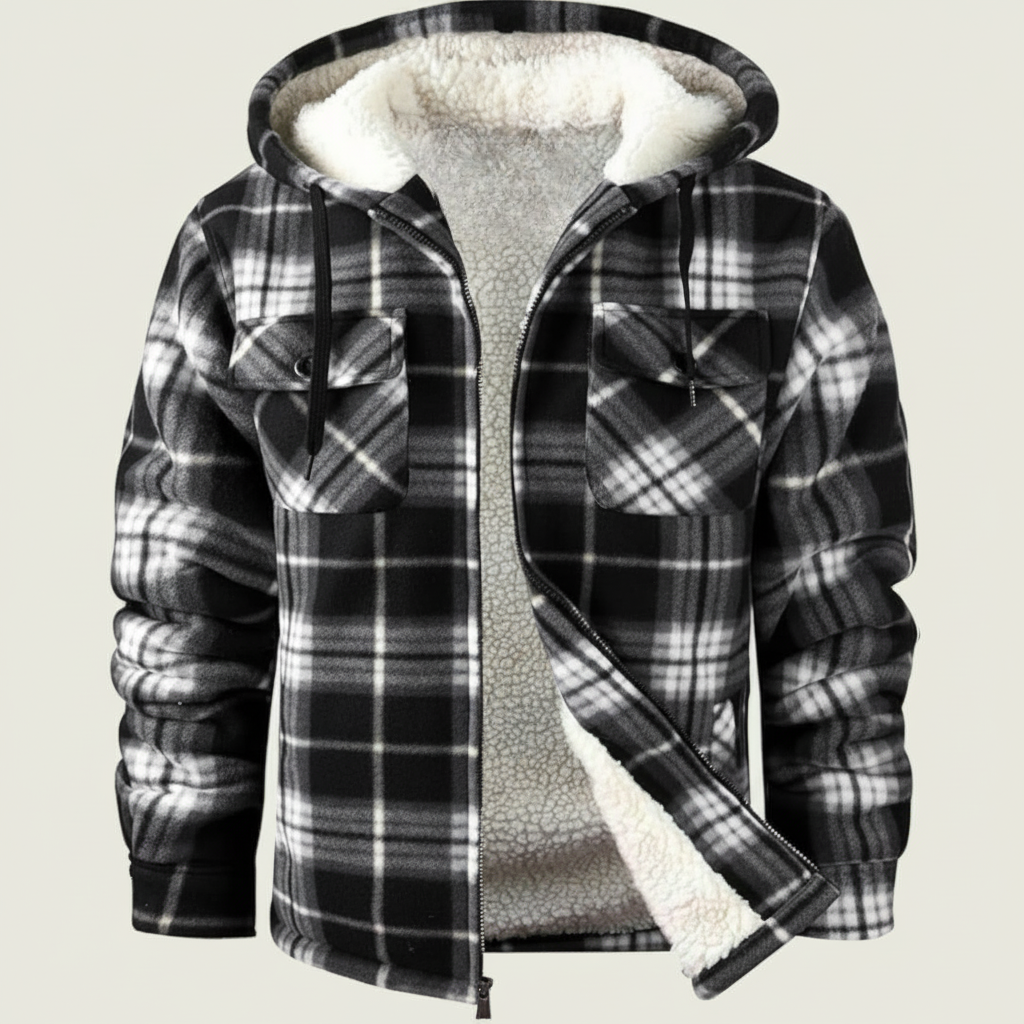 Sherpa Lined Plaid Flannel Zip Hoodie Jacket — view 14