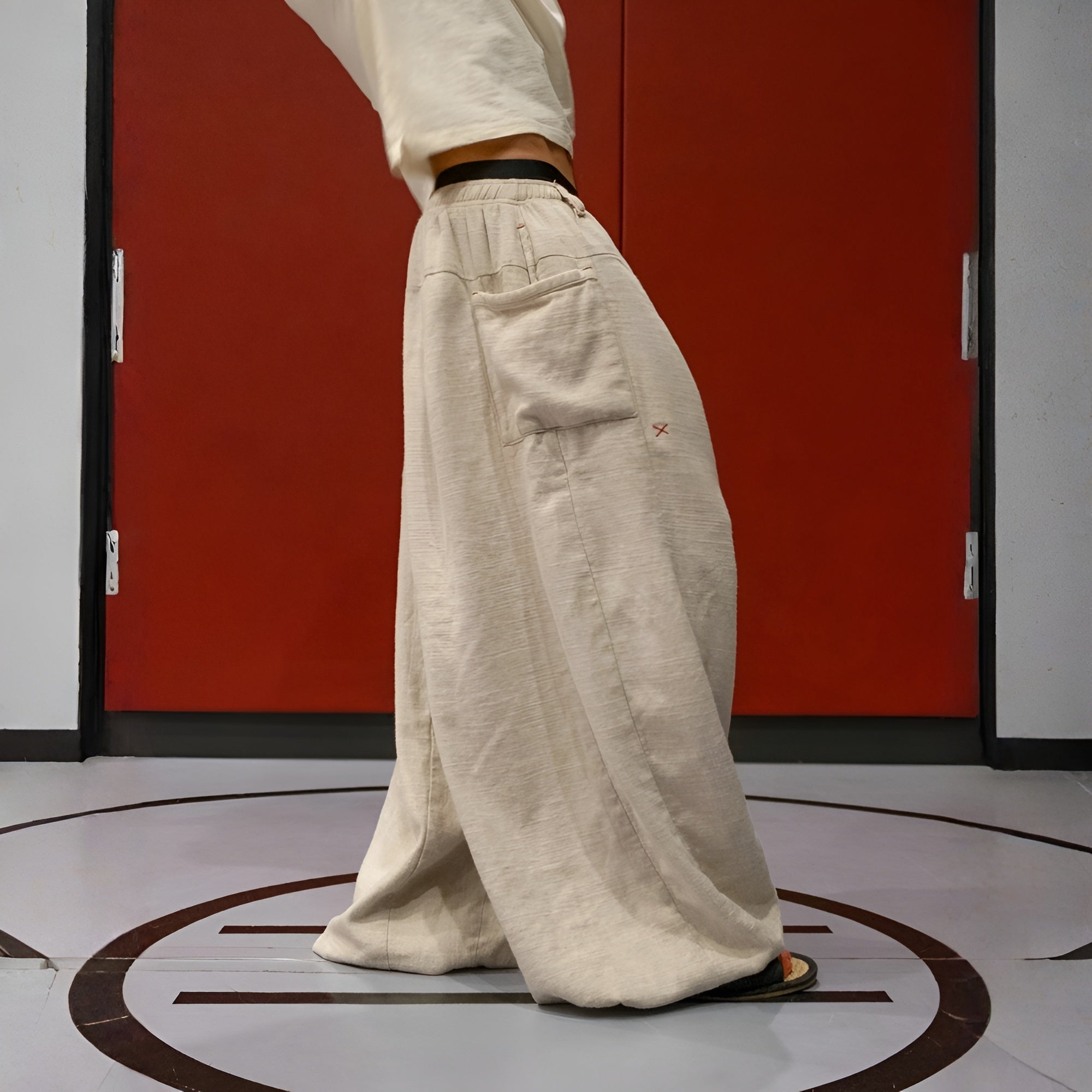 Flax Pleated Wide Pants With Drawstrings — view 11