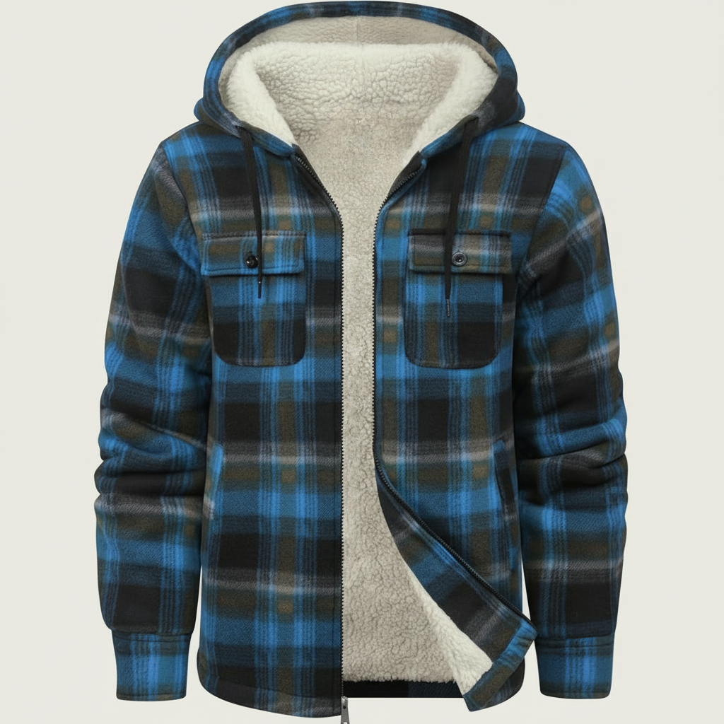 Sherpa Lined Plaid Flannel Zip Hoodie Jacket — view 12