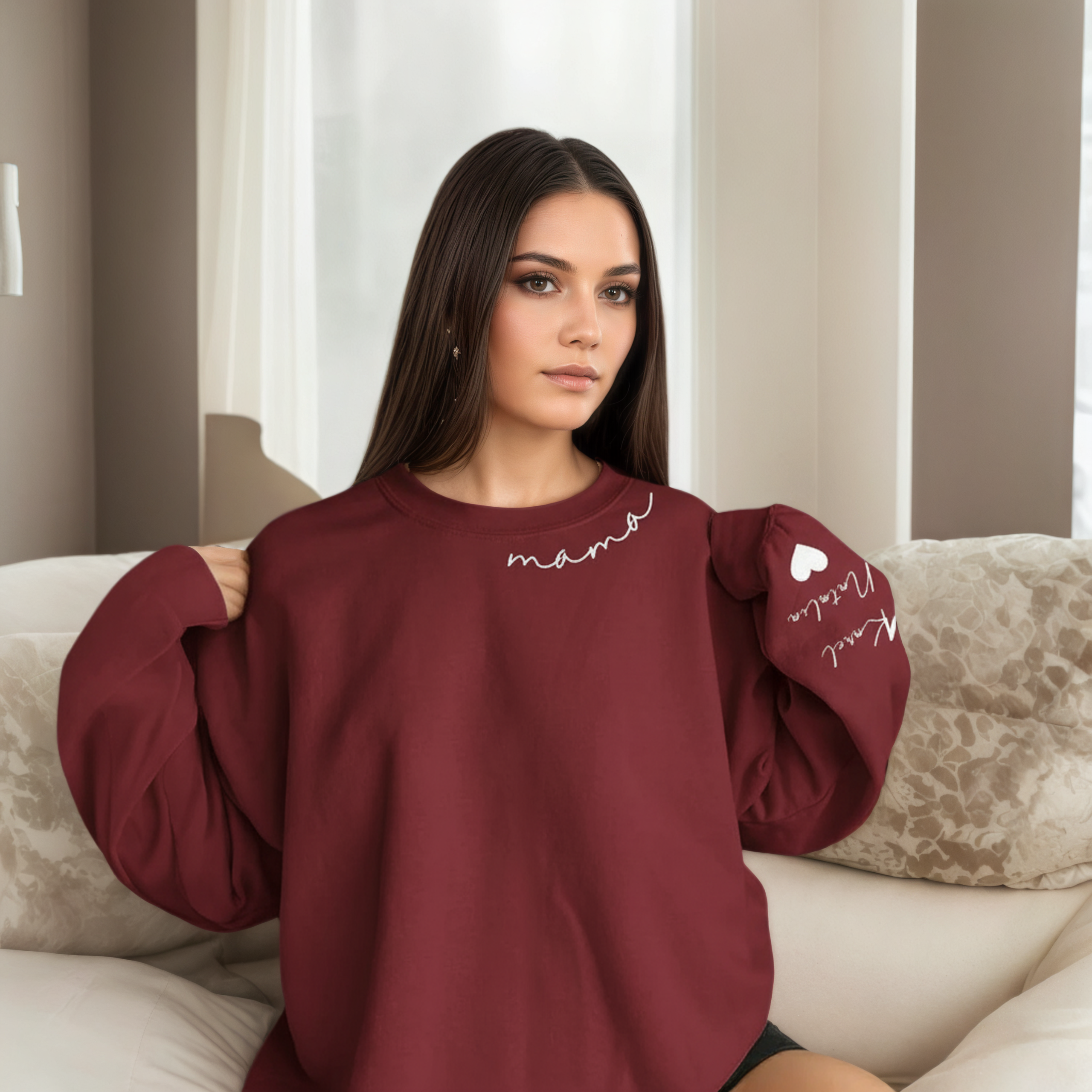 Personalized Mama Sweatshirt And Hoodie With Names On Sleeve — view 17