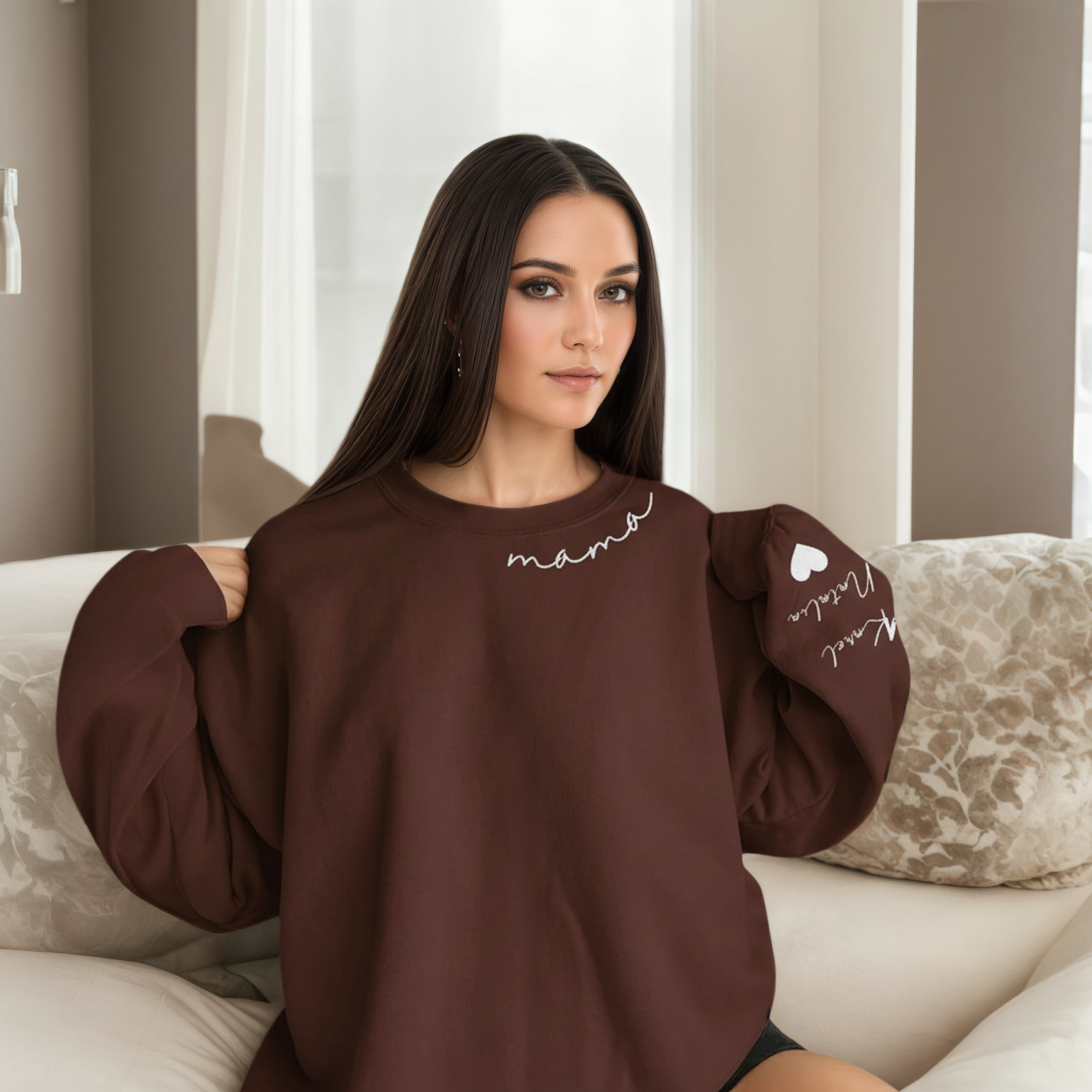 Personalized Mama Sweatshirt And Hoodie With Names On Sleeve — view 13