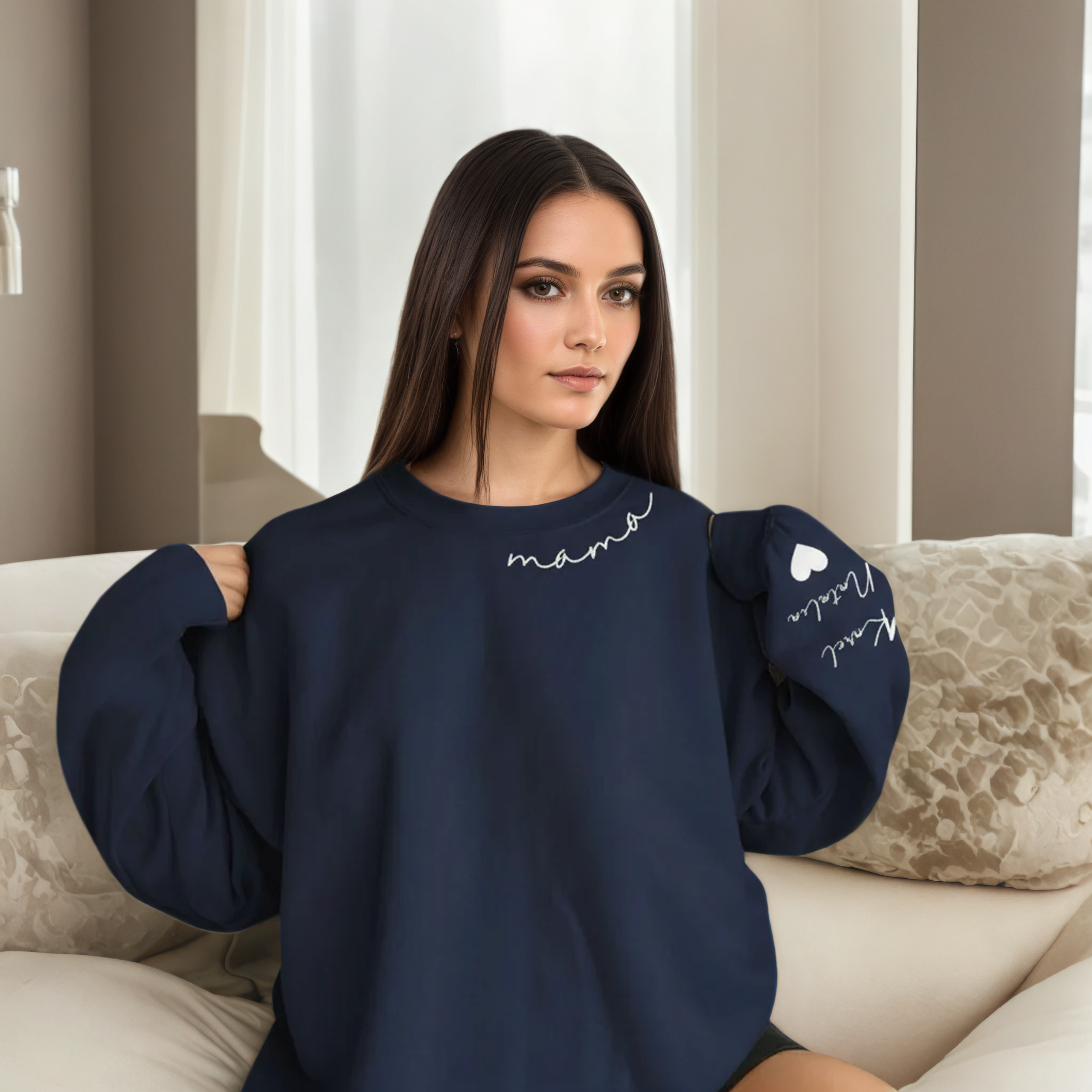 Personalized Mama Sweatshirt And Hoodie With Names On Sleeve — view 8
