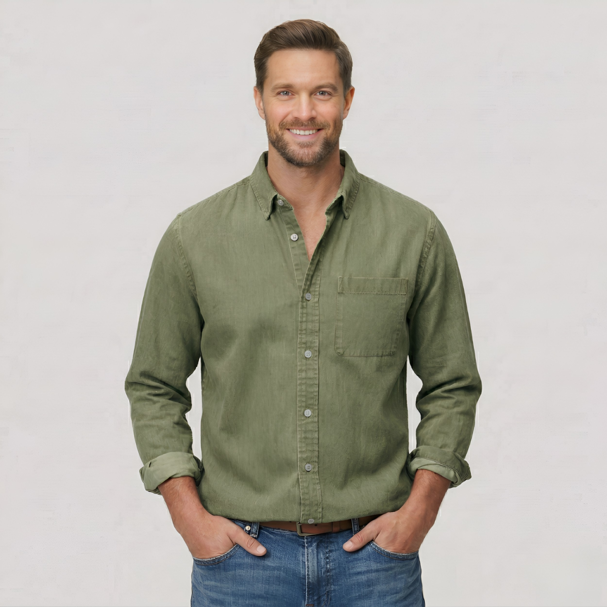 Classic Solid Long Sleeve Button Down Shirt — view 3