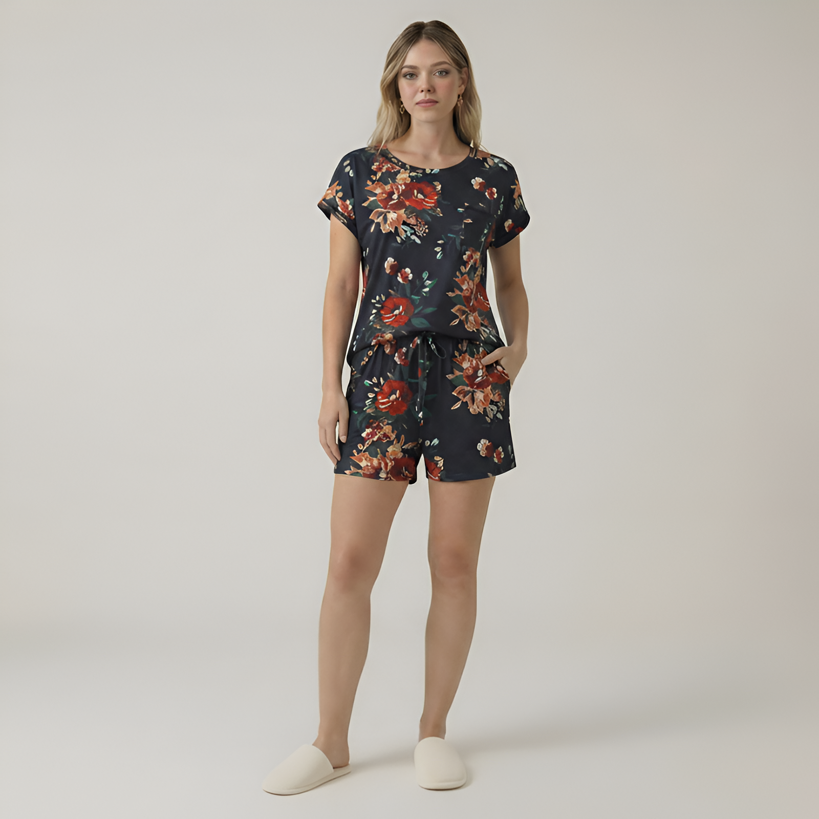 Short Sleeve Pajama Set With Contrast Piping And Pocket — view 5