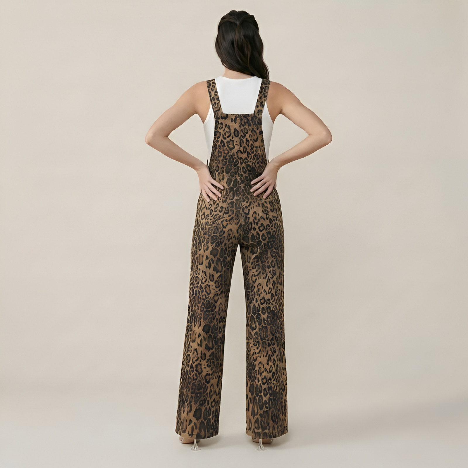 Leopard Pattern Bib Style Flared Jumpsuit — view 2