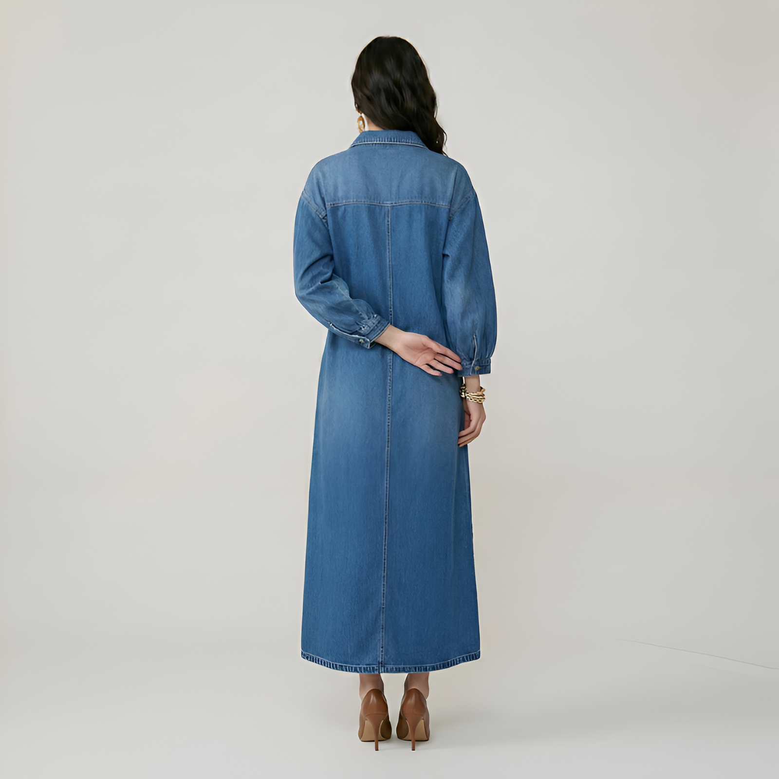 Long Sleeve Denim Maxi Dress For Women — view 2