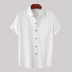 Linen Blend Short Sleeve Button Down Shirt — view 13