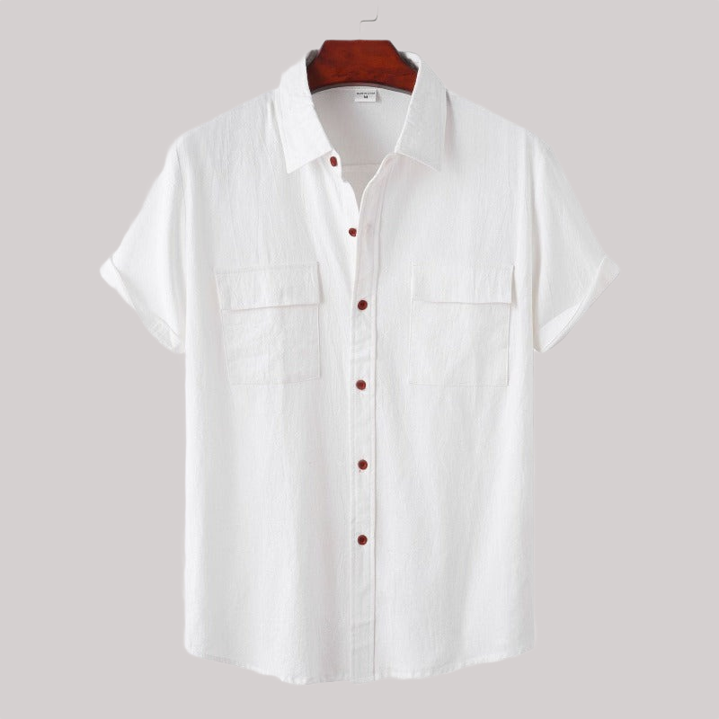 Linen Blend Short Sleeve Button Down Shirt — view 13