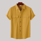 Linen Blend Short Sleeve Button Down Shirt — view 14