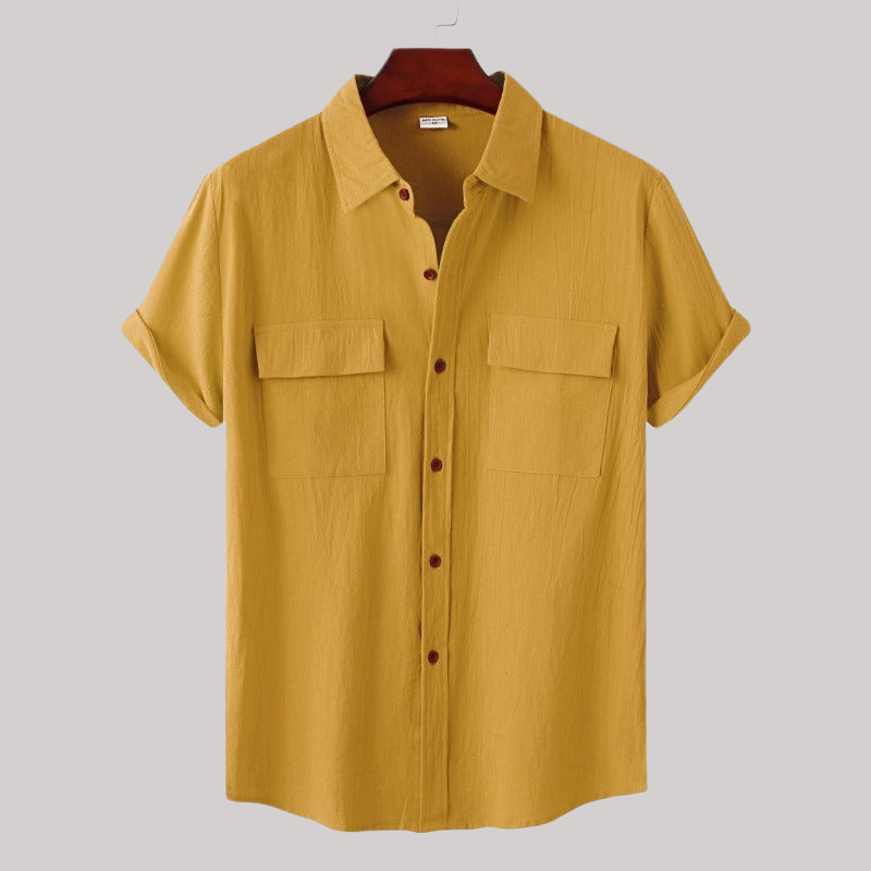 Linen Blend Short Sleeve Button Down Shirt — view 14