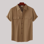 Linen Blend Short Sleeve Button Down Shirt — view 16