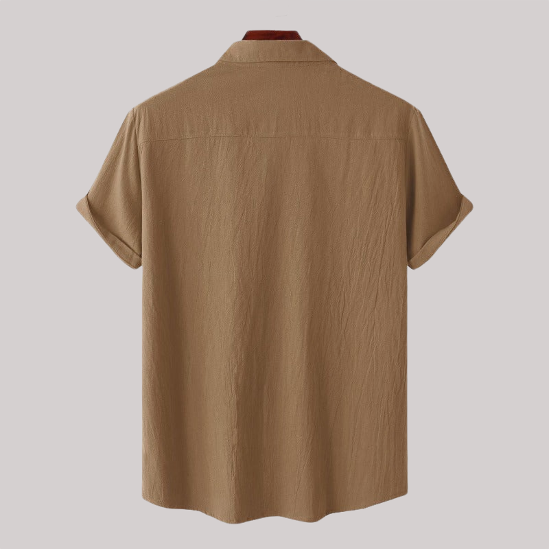 Linen Blend Short Sleeve Button Down Shirt — view 17