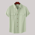 Linen Blend Short Sleeve Button Down Shirt — view 18