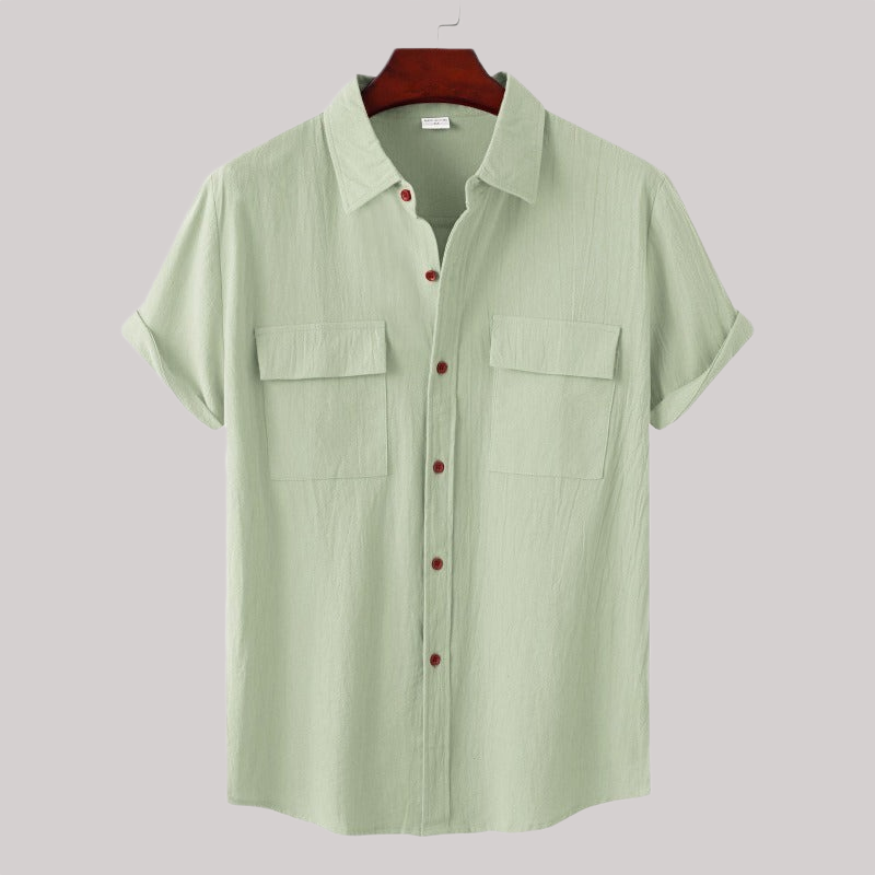 Linen Blend Short Sleeve Button Down Shirt — view 18