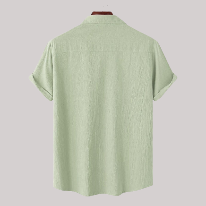 Linen Blend Short Sleeve Button Down Shirt — view 19