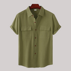 Linen Blend Short Sleeve Button Down Shirt — view 20