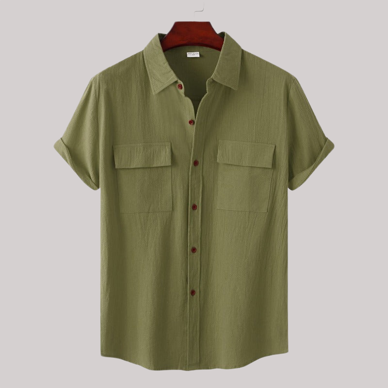 Linen Blend Short Sleeve Button Down Shirt — view 20