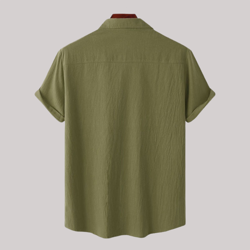 Linen Blend Short Sleeve Button Down Shirt — view 21