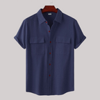 Linen Blend Short Sleeve Button Down Shirt — view 22