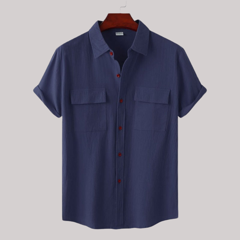 Linen Blend Short Sleeve Button Down Shirt — view 22