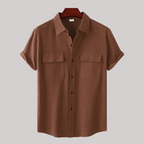 Linen Blend Short Sleeve Button Down Shirt — view 24