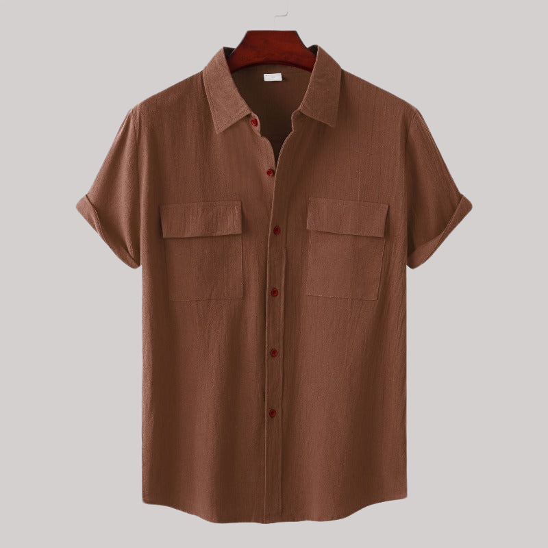 Linen Blend Short Sleeve Button Down Shirt — view 24