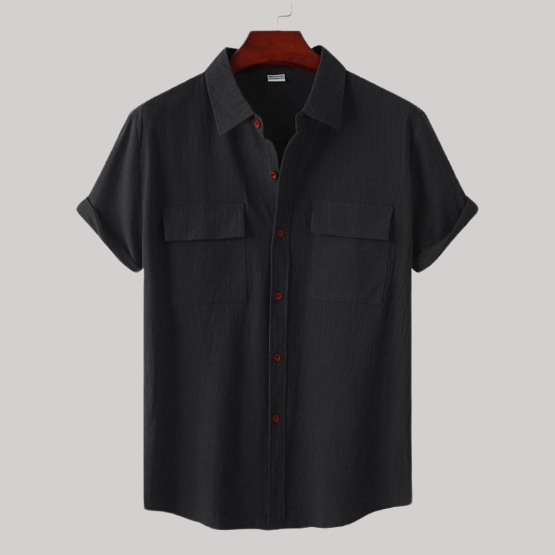 Linen Blend Short Sleeve Button Down Shirt — view 26