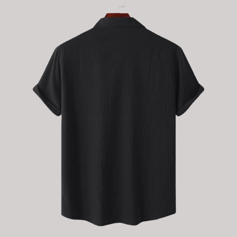 Linen Blend Short Sleeve Button Down Shirt — view 27