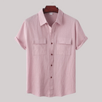Linen Blend Short Sleeve Button Down Shirt — view 28