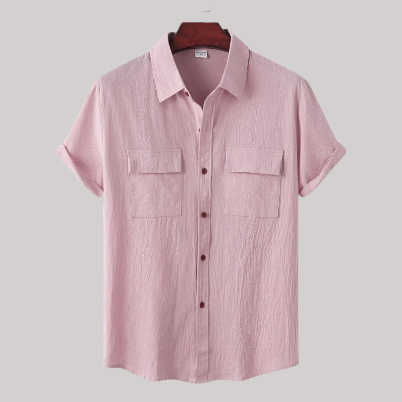 Linen Blend Short Sleeve Button Down Shirt — view 28