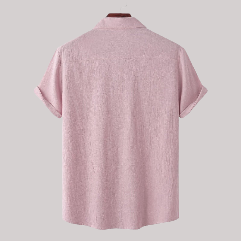 Linen Blend Short Sleeve Button Down Shirt — view 29