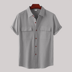 Linen Blend Short Sleeve Button Down Shirt — view 30