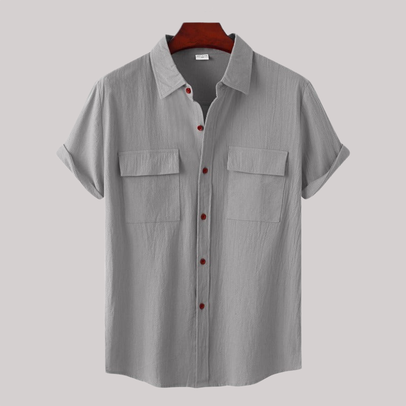 Linen Blend Short Sleeve Button Down Shirt — view 30