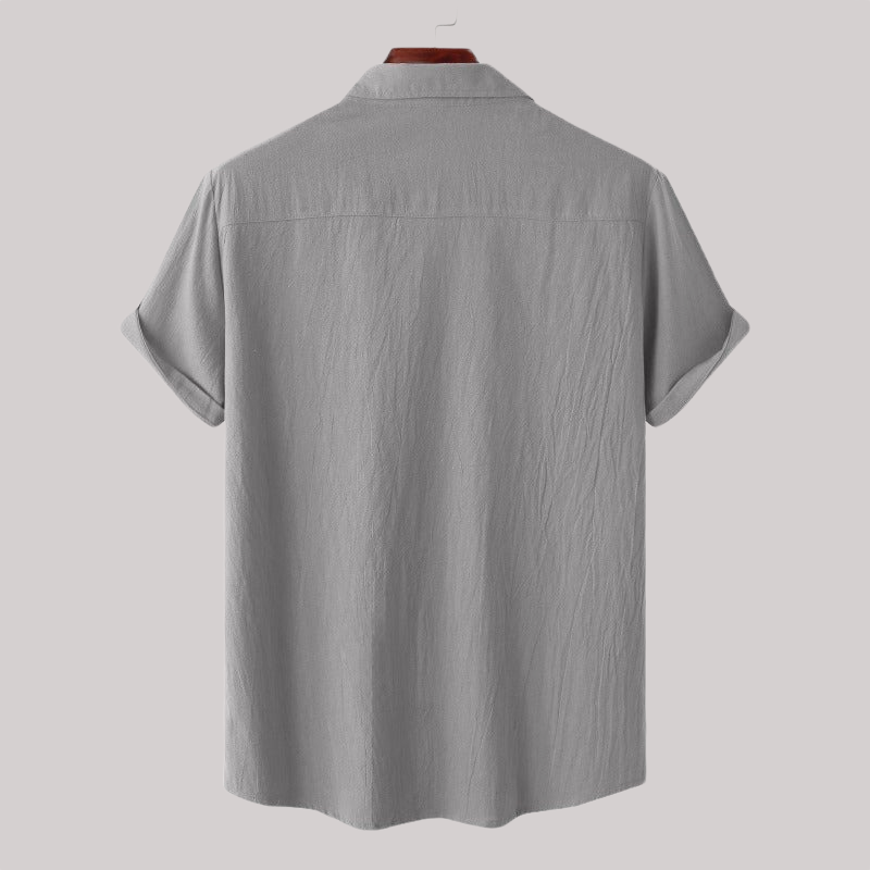 Linen Blend Short Sleeve Button Down Shirt — view 31