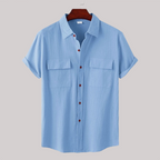 Linen Blend Short Sleeve Button Down Shirt — view 32