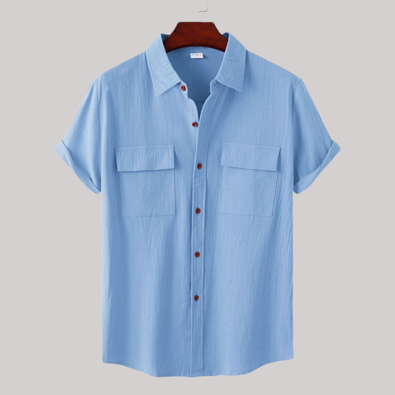 Linen Blend Short Sleeve Button Down Shirt — view 32