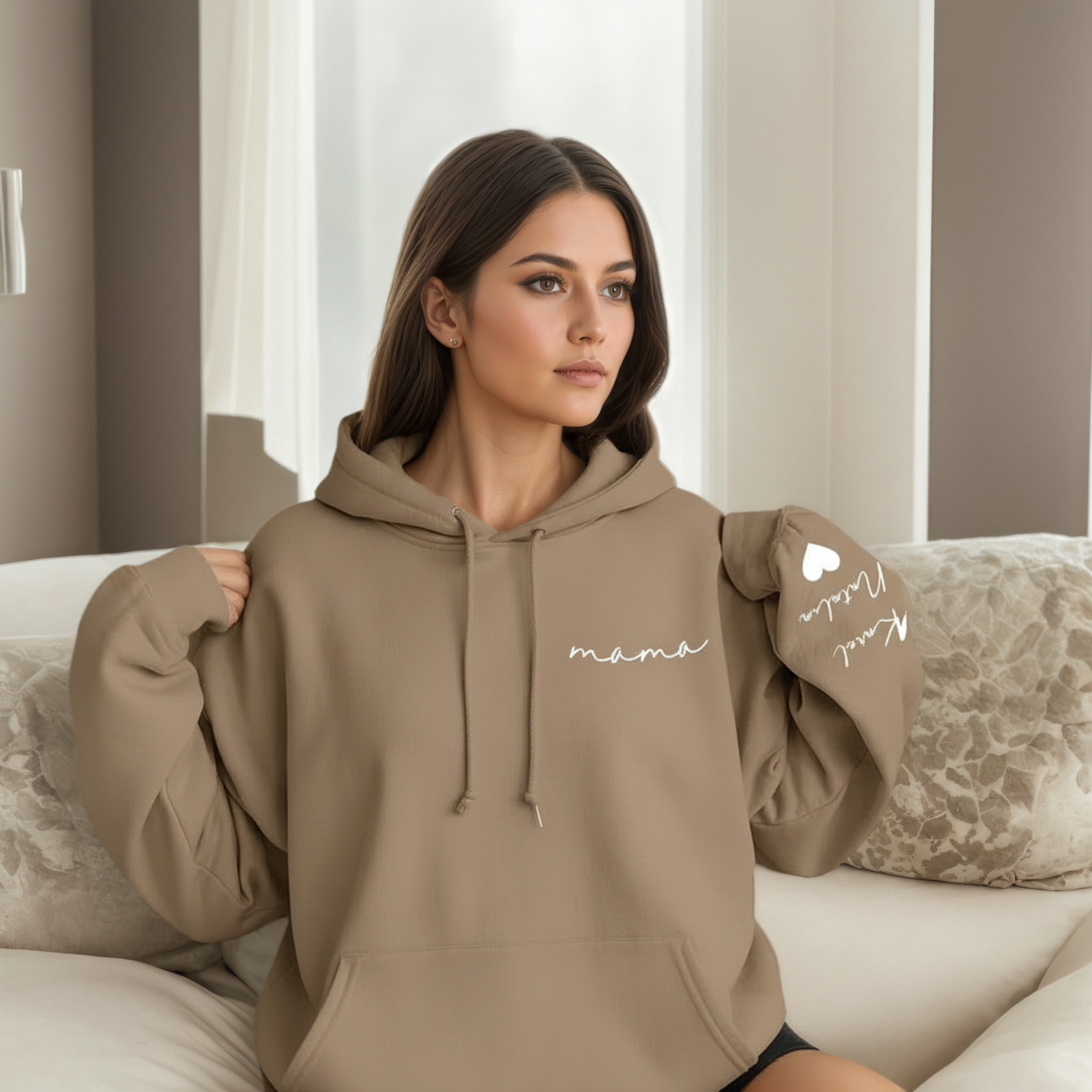 Personalized Mama Sweatshirt And Hoodie With Names On Sleeve — view 23