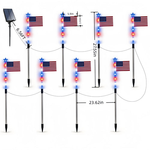 Pack of American Flag solar stake lights