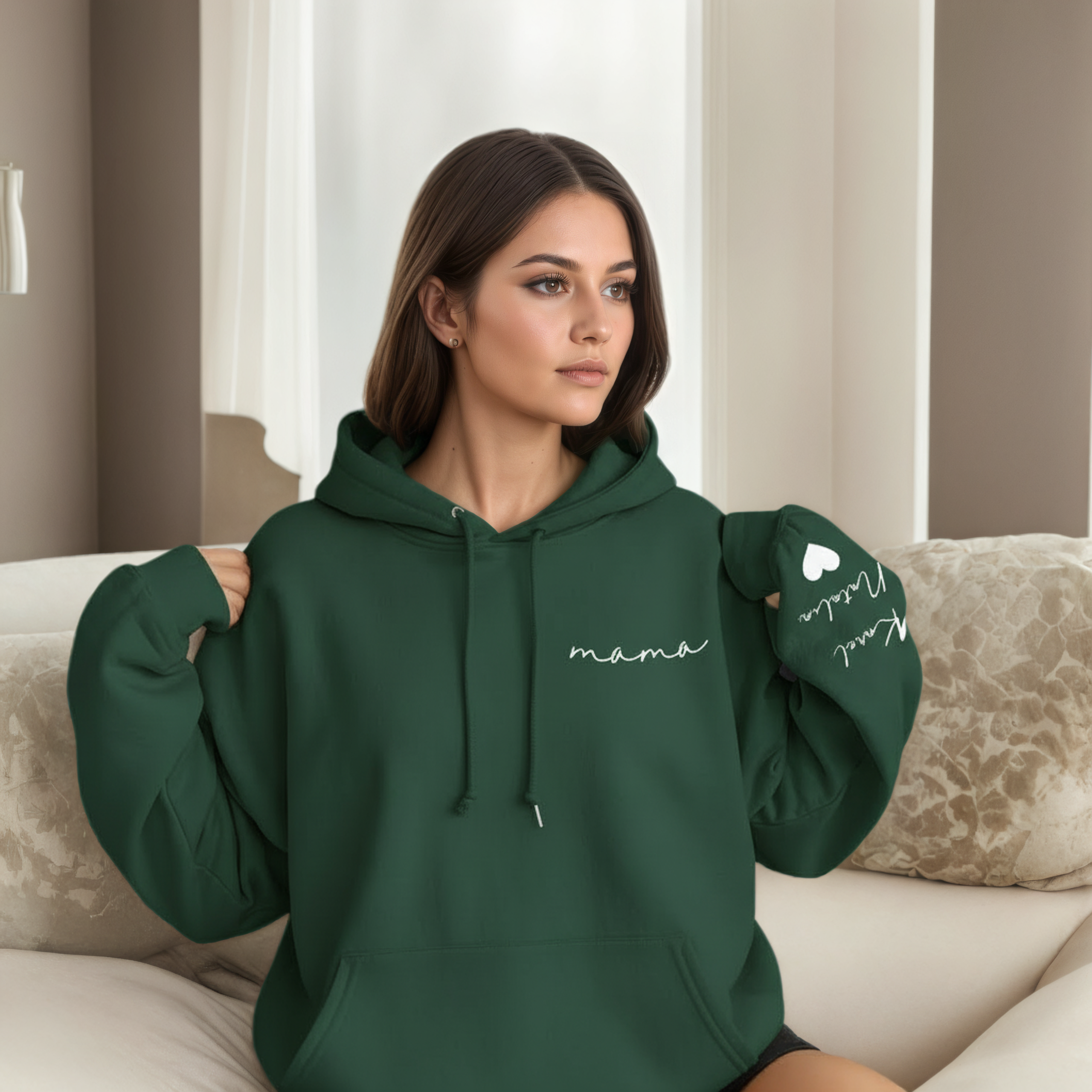 Personalized Mama Sweatshirt And Hoodie With Names On Sleeve — view 32