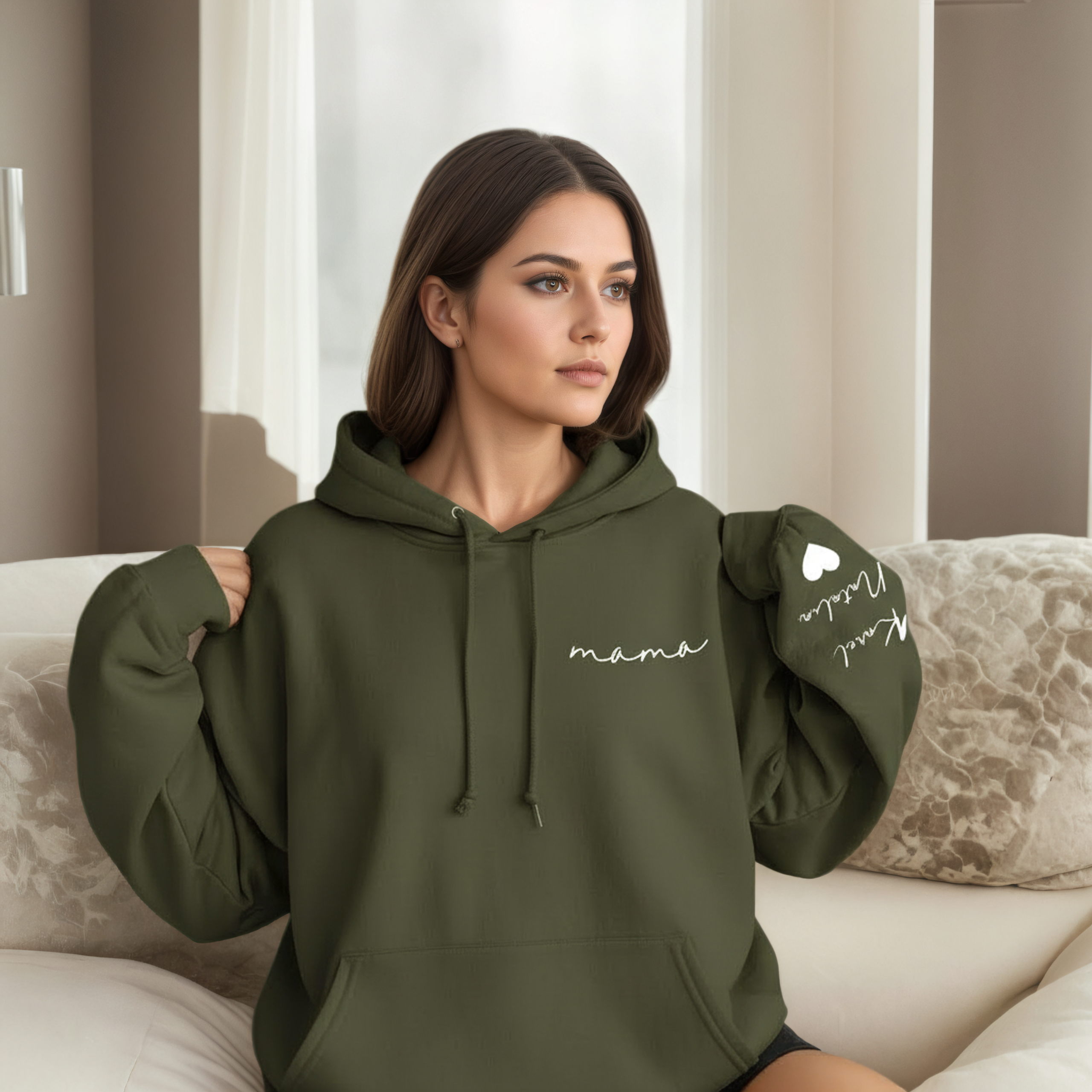 Personalized Mama Sweatshirt And Hoodie With Names On Sleeve — view 31