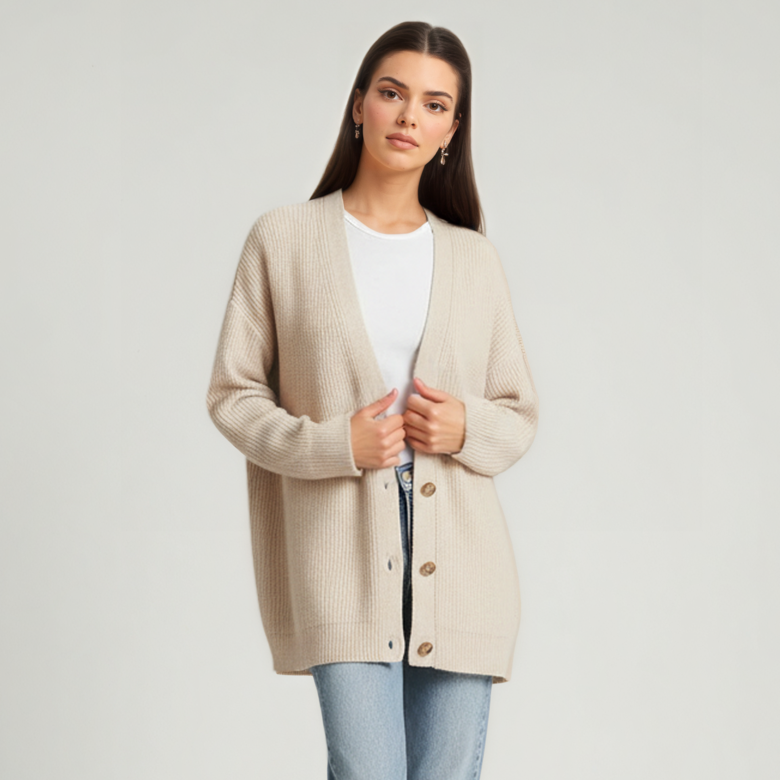 Soft Knit Cashmere Cocoon Front Button Cardigan — view 7