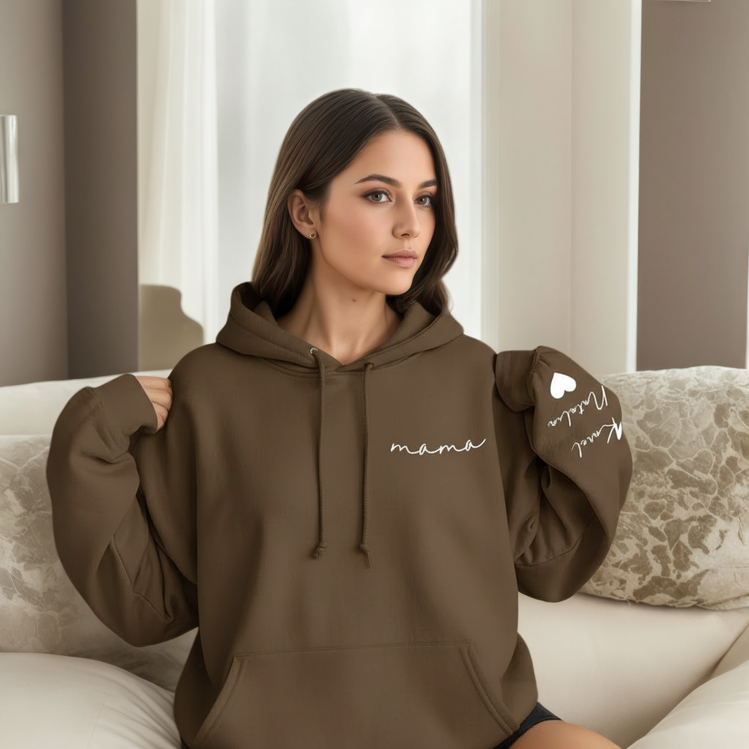 Personalized Mama Sweatshirt And Hoodie With Names On Sleeve — view 30