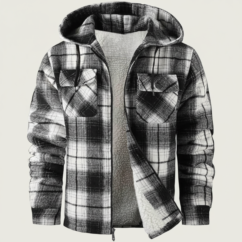Sherpa Lined Plaid Flannel Zip Hoodie Jacket — view 15