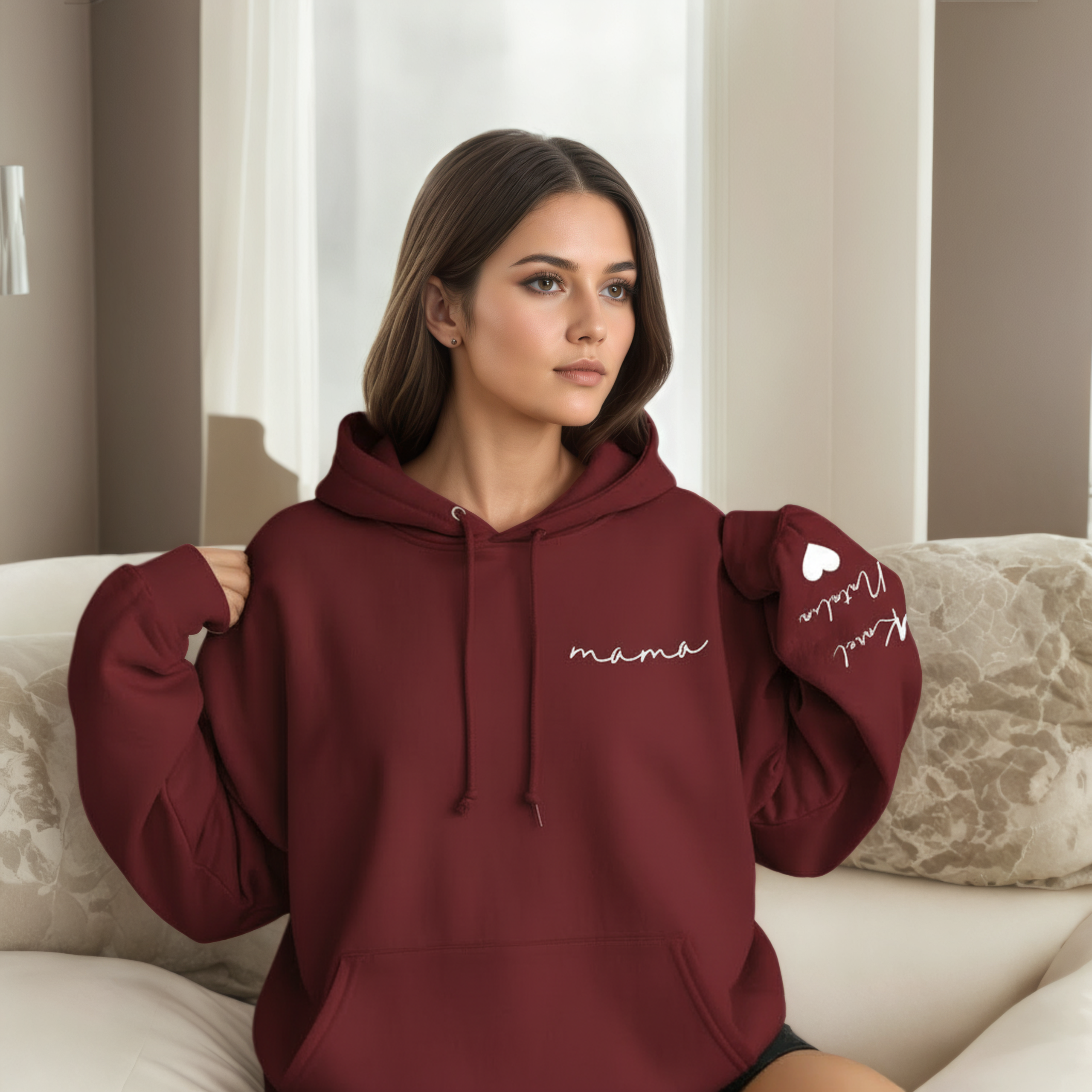 Personalized Mama Sweatshirt And Hoodie With Names On Sleeve — view 27