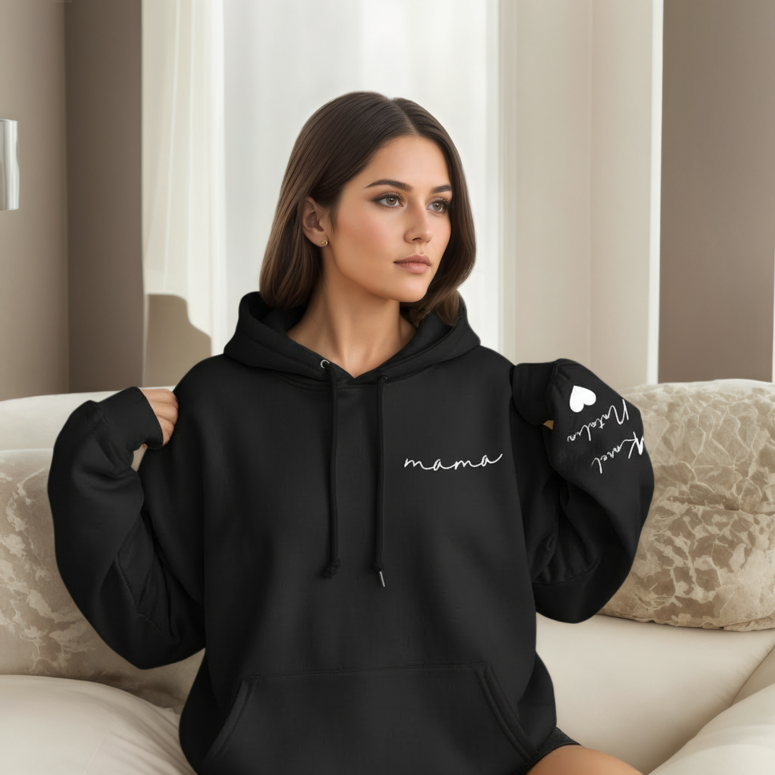 Personalized Mama Sweatshirt And Hoodie With Names On Sleeve — view 26